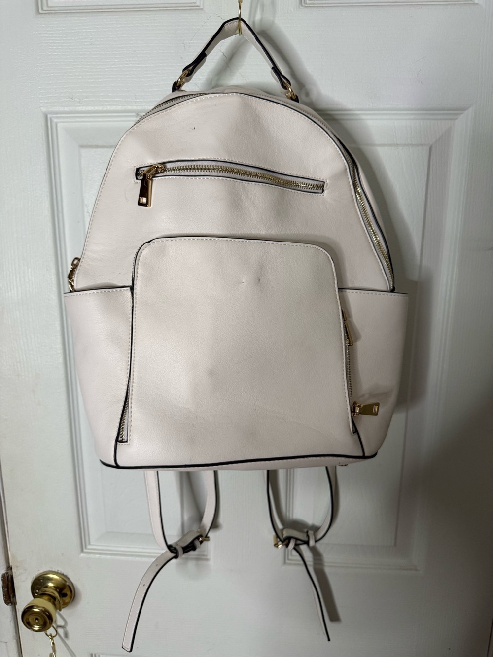 Inc Averry White/Vanilla Faux-Leather Backpack Purse 14”x13”
